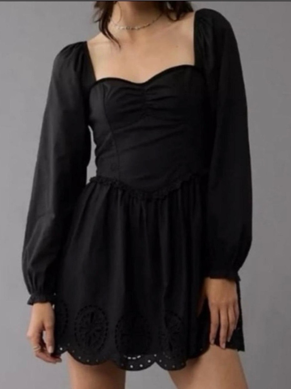 American Eagle velvet trim boho eyelet puff sleeve mini dress xl NWT